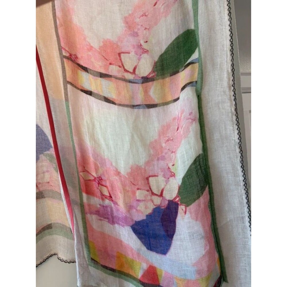 Gauzy 100% Linen Hand Painted-Style Kimono Shawl OS Floral Watercolor Light Pink - Picture 4 of 14